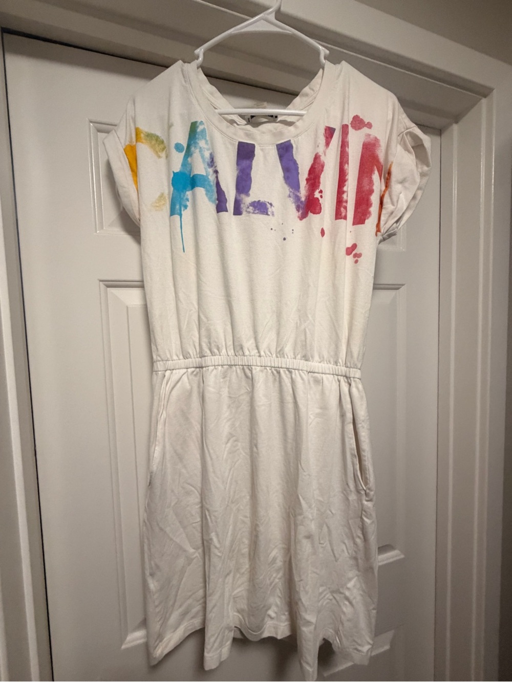 Calvin Klein White Kids Dress with Rainbow Logo